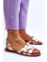 Pohodlné Kožené Sandály Zlaté model 21617493 - Zazoo Pohodlné Kožené Sandály Zlaté model 21617493 - Zazoo