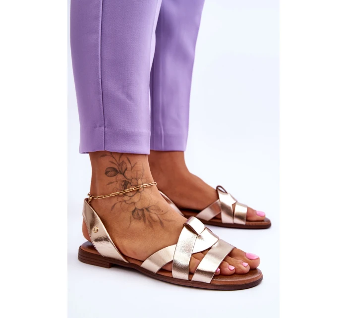 Pohodlné Kožené Sandály Zlaté model 21617493 - Zazoo Pohodlné Kožené Sandály Zlaté model 21617493 - Zazoo