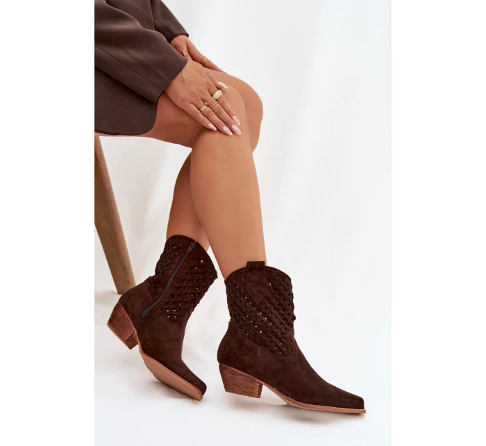 Dámské otevřené kotníkové boty na podpatku Čokoládové Ferissa