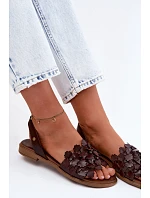 Kožené sandály na nízkém podpatku model 22122932 Čokoládové - Zazoo