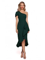 Dámské šaty K146 na jedno rameno lahvově zelené - Makover