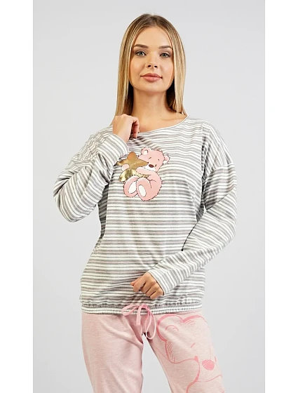 Dámské pyžamo dlouhé Méďa s model 22408423 - Vienetta Secret Dámské pyžamo dlouhé Méďa s model 22408423 - Vienetta Secret