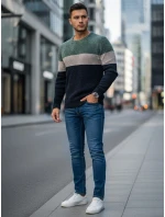 Pánský svetr s kulatým výstřihem zelený a tmavě modrý FashionStreet WX2319
