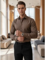 Pánská elegantní hladká hnědá košile REGULAR FIT FashionStreet DX2684