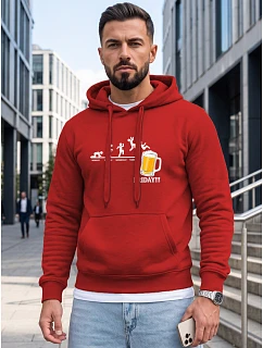 Pánská mikina s kapucí a potiskem, červená, FashionStreet NX5148BX