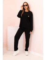 Komplet dámský máslový mikina a kalhoty s gumou černý Komplet dámský máslový mikina a kalhoty s gumou černý