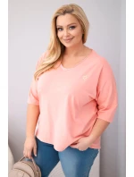 Dámská bavlněná oversize halenka Plus Size s výstřihem do V meruňková