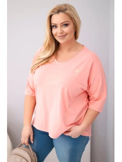 Dámská bavlněná oversize halenka Plus Size s výstřihem do V meruňková