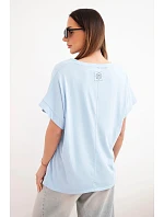 Dámská bavlněná halenka s výstřihem do V a krátkým rukávem modrá