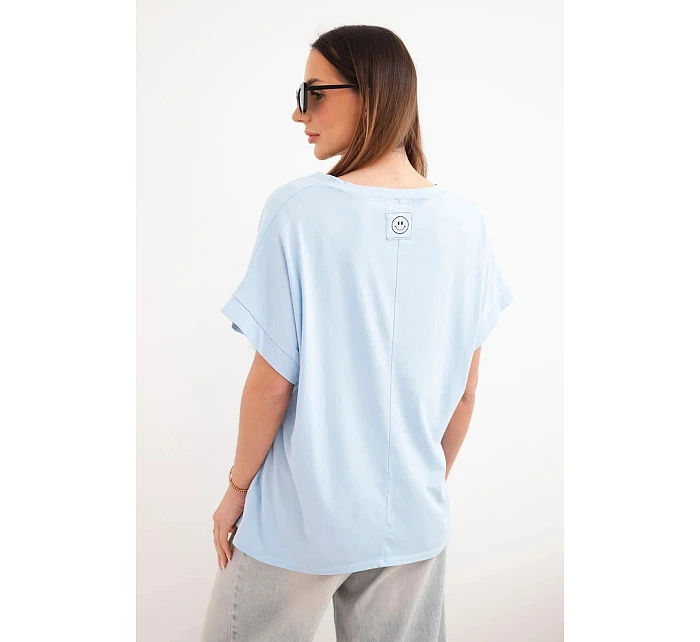 Dámská bavlněná halenka s výstřihem do V a krátkým rukávem modrá