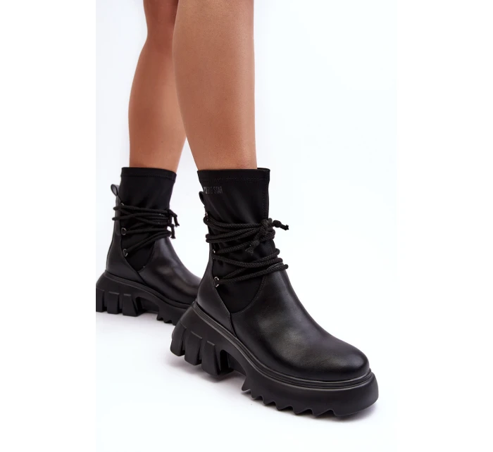 Boty Na Masivní Platformě S Tkaničkou Černé Big Star MM274590 Boty Na Masivní Platformě S Tkaničkou Černé Big Star MM274590