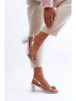 Průhledné sandály na podpatku s ozdobou stříbrné D&A MR38-454