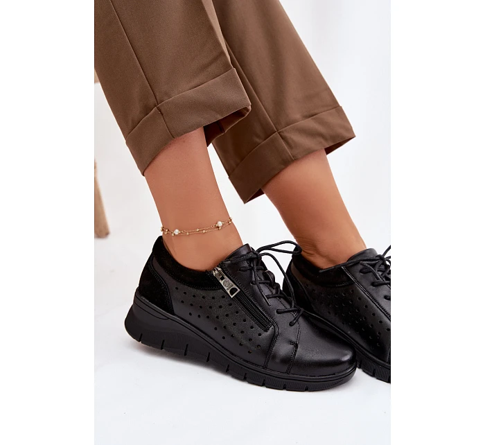 Kožené dámské polobotky na platformě model 22100881 Černé - VINCEZA