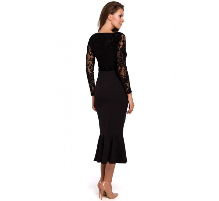 K025 Volánová tužková sukně - černá