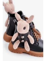 Kožené Zateplené Dětské Kotníkové Boty Na Zip S Medvídkem Vinceza Černé Kožené Zateplené Dětské Kotníkové Boty Na Zip S Medvídkem Vinceza Černé