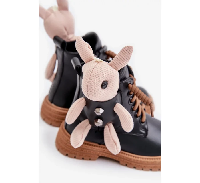 Kožené Zateplené Dětské Kotníkové Boty Na Zip S Medvídkem Vinceza Černé Kožené Zateplené Dětské Kotníkové Boty Na Zip S Medvídkem Vinceza Černé