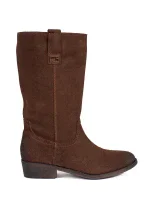 Klasické hnědé dámské kozačky na širokém podpatku Klasické hnědé dámské kozačky na širokém podpatku