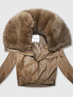 Kožená bunda s velkým kožešinovým límcem Glakate camel (LU98090#)