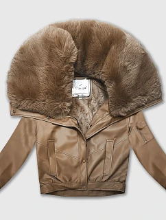 Kožená bunda s velkým kožešinovým límcem Glakate camel (LU98090#)