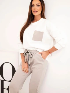 Dámský komplet máslový s kontrastní kapsou tmavě béžový