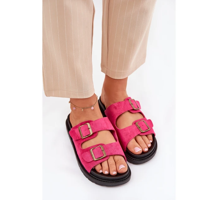 Dámské Pantofle Na Platformě S Přezkami Fuchsie model 21688697 - Boto