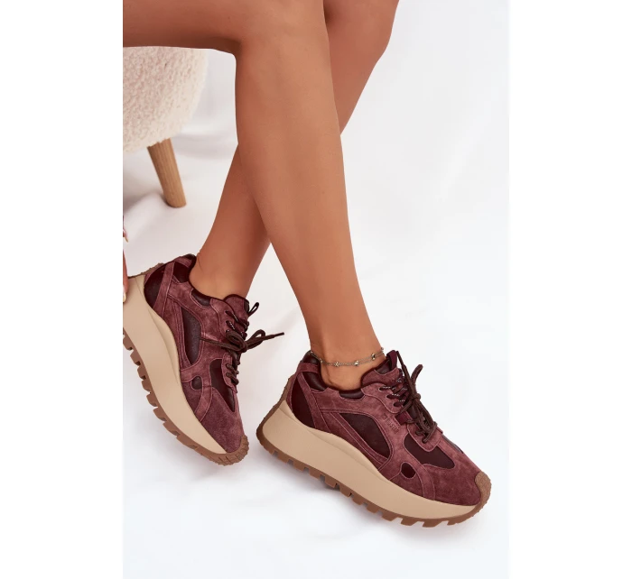 Kožené Sneakersy Na Platformě Dámské Big Star SS274625 HI-POLY SYSTEM Bordové Kožené Sneakersy Na Platformě Dámské Big Star SS274625 HI-POLY SYSTEM Bordové