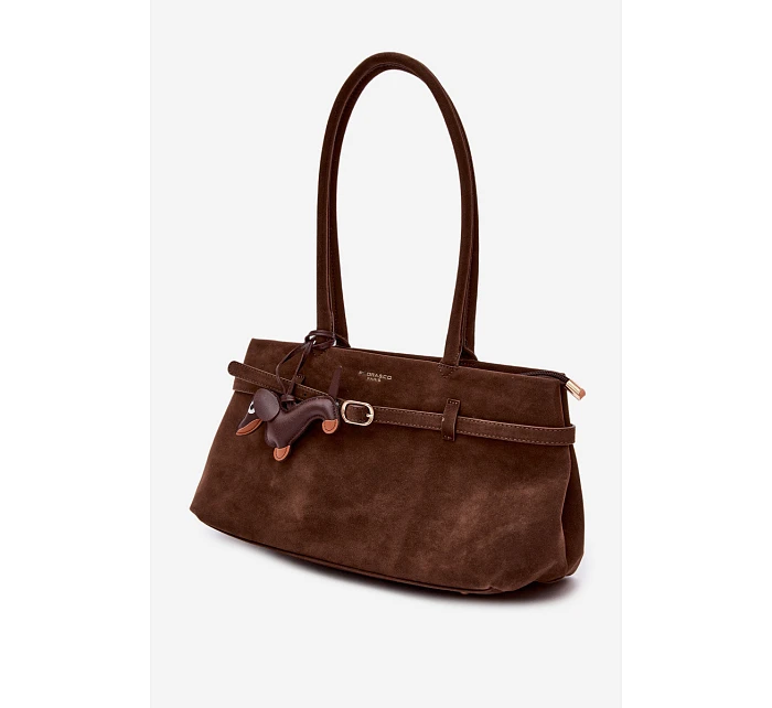 Kožená kabelka z imitace semiše  čokoládová model 22111702 - Flora&Co
