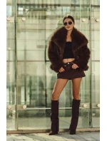 Dámské zateplené kozačky na sloupkovém podpatku s vyhrnutou holení Evyra – čokoládové, eko semiš Dámské zateplené kozačky na sloupkovém podpatku s vyhrnutou holení Evyra – čokoládové, eko semiš