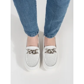 Trendy dámské bílé  mokasíny platforma