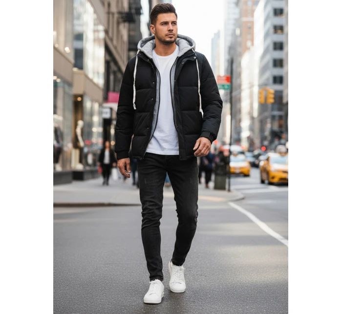 Pánská prošívaná zimní bunda s kapucí černá FashionStreet TX5104