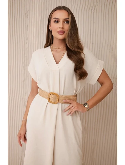 Šaty s ozdobným páskem béžové