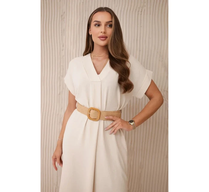 Šaty s ozdobným páskem béžové Šaty s ozdobným páskem béžové