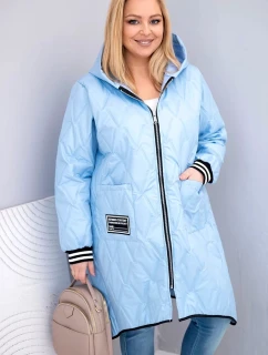 Dámská bunda Plus Size prošívaná s kapucí a sportovními manžetami modrá