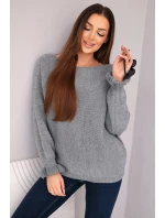 Svetr dámský z mohéru s nařasenými rukávy a výstřihem na zádech tmavě šedý