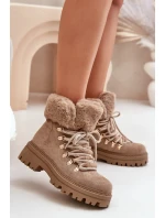 Dámské Šněrovací Boty S Kožíškem Tmavě Béžové model 21679550 - Boto