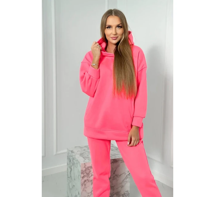 Zateplená sada s mikinou s kapucí růžová neonová