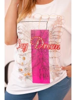 Dámská bavlněná halenka Plus Size s potiskem  bílá + růžová model 21175967 - K-Fashion