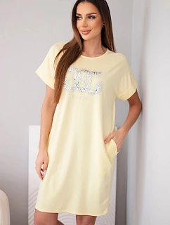 Dámské viskózové šaty s krátkým rukávem a ozdobným potiskem žlutá