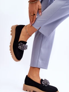 Módní semišové mokasíny s krystaly Černé model 21615397 - VINCEZA