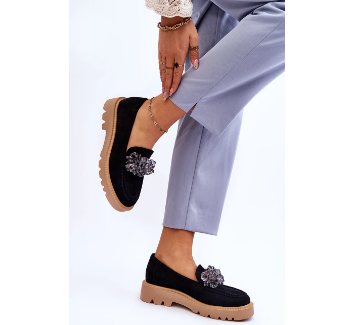Módní semišové mokasíny s krystaly Černé model 21615397 - VINCEZA Módní semišové mokasíny s krystaly Černé model 21615397 - VINCEZA