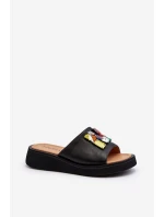 Dámské kožené žabky s ozdobou černé Asames