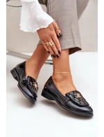 Kožené Lakované Mokasíny Se Zlatou Dekorací Laura 2927 Černé