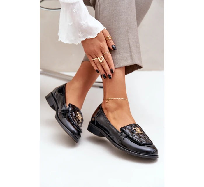 Kožené Lakované Mokasíny Se Zlatou Dekorací Laura 2927 Černé