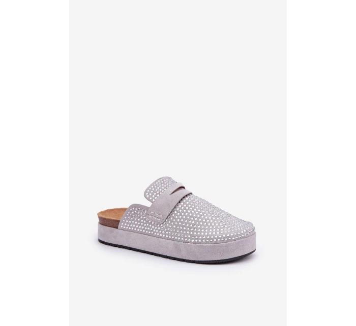 Dámské Pantofle Zdobené Kryštály Na Platformě Šedé Deorani Dámské Pantofle Zdobené Kryštály Na Platformě Šedé Deorani