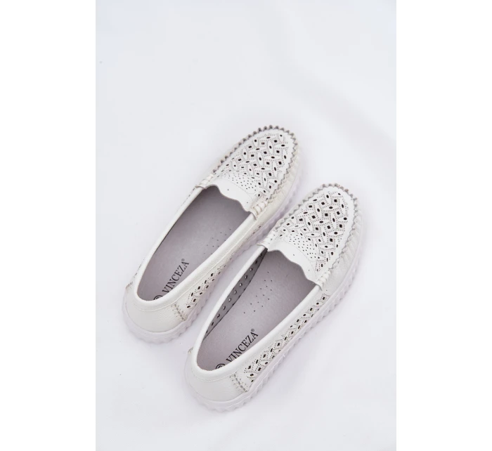 Kožené Dámské Mokasíny S Vzorováním Vinceza 88028 Bílé