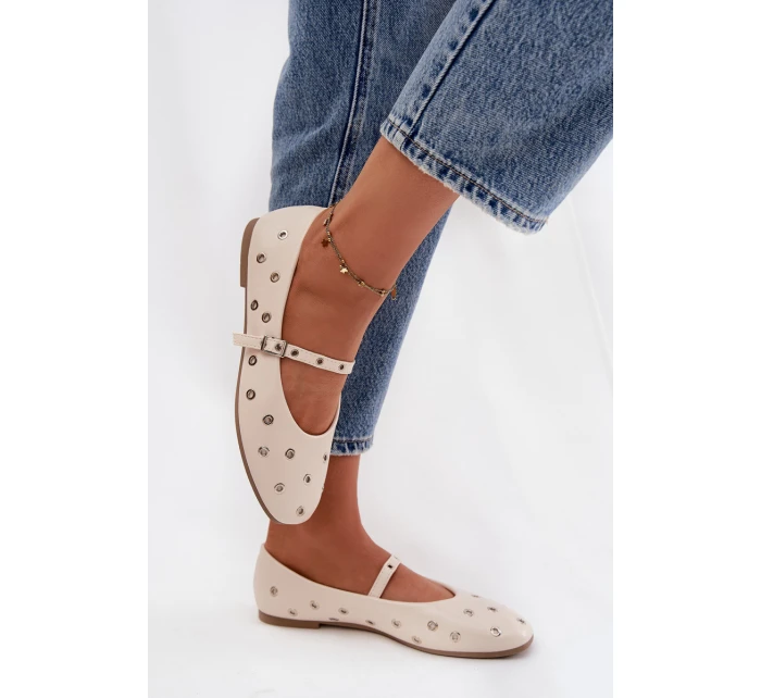 Dámské baleríny s páskem a sponou béžové Janelor