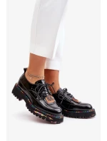 Lakované Dámské Polobotky Šněrovací Artiker Černé Lakované Dámské Polobotky Šněrovací Artiker Černé