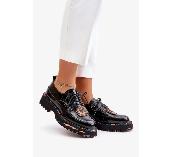 Lakované Dámské Polobotky Šněrovací Artiker Černé Lakované Dámské Polobotky Šněrovací Artiker Černé