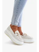 Kožené Dámské Mokasíny Na Platformě Se Zlatou Ozdobou Vinceza Světle Béžové Kožené Dámské Mokasíny Na Platformě Se Zlatou Ozdobou Vinceza Světle Béžové