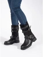 Krásné dámské kotníčkové boty černé na širokém podpatku Krásné dámské kotníčkové boty černé na širokém podpatku